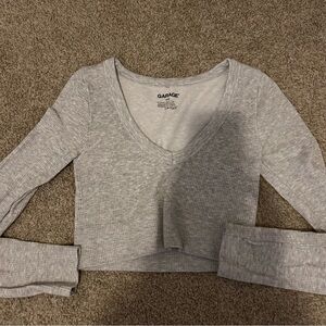 Garage Light Gray Ribbed V-Neck Crop Top